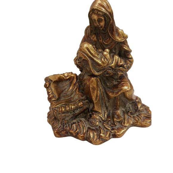 Vintage 1980s Madonna 8" Virgin Mary Jesus Child Figure Resin Gold Brass tone - Picture 4 of 12
